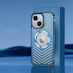 Handyhülle Hülle Luxus Aluminium Metall und Silikon Rahmen Tasche mit Mag-Safe Magnetic Magnetisch AC1 für Apple iPhone 15 Plus Blau