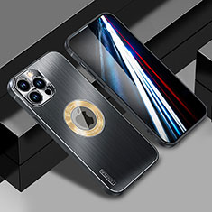 Handyhülle Hülle Luxus Aluminium Metall und Silikon Rahmen Tasche mit Mag-Safe Magnetic Magnetisch JL1 für Apple iPhone 13 Pro Max Schwarz