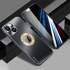 Handyhülle Hülle Luxus Aluminium Metall und Silikon Rahmen Tasche mit Mag-Safe Magnetic Magnetisch JL1 für Apple iPhone 13 Schwarz
