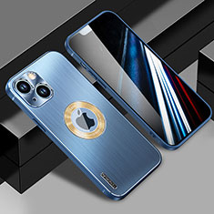 Handyhülle Hülle Luxus Aluminium Metall und Silikon Rahmen Tasche mit Mag-Safe Magnetic Magnetisch JL1 für Apple iPhone 14 Blau