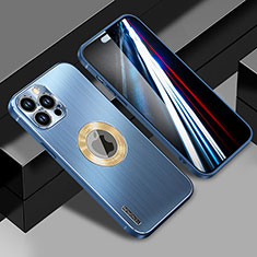 Handyhülle Hülle Luxus Aluminium Metall und Silikon Rahmen Tasche mit Mag-Safe Magnetic Magnetisch JL1 für Apple iPhone 14 Pro Blau