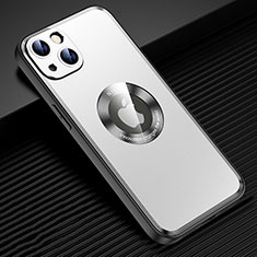 Handyhülle Hülle Luxus Aluminium Metall und Silikon Rahmen Tasche mit Mag-Safe Magnetic Magnetisch JL2 für Apple iPhone 13 Silber