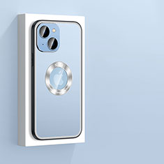 Handyhülle Hülle Luxus Aluminium Metall und Silikon Rahmen Tasche mit Mag-Safe Magnetic Magnetisch JL4 für Apple iPhone 13 Blau
