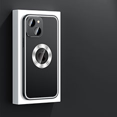 Handyhülle Hülle Luxus Aluminium Metall und Silikon Rahmen Tasche mit Mag-Safe Magnetic Magnetisch JL4 für Apple iPhone 13 Schwarz