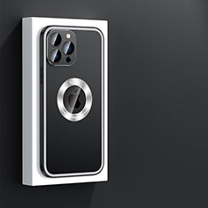 Handyhülle Hülle Luxus Aluminium Metall und Silikon Rahmen Tasche mit Mag-Safe Magnetic Magnetisch JL4 für Apple iPhone 14 Pro Max Schwarz