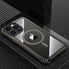 Handyhülle Hülle Luxus Aluminium Metall und Silikon Rahmen Tasche mit Mag-Safe Magnetic Magnetisch QC1 für Apple iPhone 13 Pro Max Schwarz