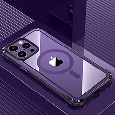 Handyhülle Hülle Luxus Aluminium Metall und Silikon Rahmen Tasche mit Mag-Safe Magnetic Magnetisch QC1 für Apple iPhone 13 Pro Violett