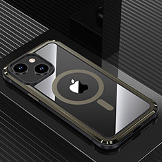 Handyhülle Hülle Luxus Aluminium Metall und Silikon Rahmen Tasche mit Mag-Safe Magnetic Magnetisch QC1 für Apple iPhone 13 Schwarz