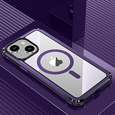 Handyhülle Hülle Luxus Aluminium Metall und Silikon Rahmen Tasche mit Mag-Safe Magnetic Magnetisch QC1 für Apple iPhone 13 Violett