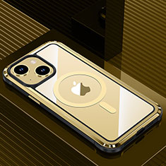 Handyhülle Hülle Luxus Aluminium Metall und Silikon Rahmen Tasche mit Mag-Safe Magnetic Magnetisch QC1 für Apple iPhone 14 Gold