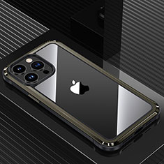 Handyhülle Hülle Luxus Aluminium Metall und Silikon Rahmen Tasche QC1 für Apple iPhone 13 Pro Schwarz