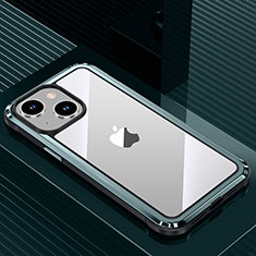 Handyhülle Hülle Luxus Aluminium Metall und Silikon Rahmen Tasche QC1 für Apple iPhone 14 Cyan
