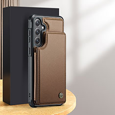 Handyhülle Hülle Luxus Leder Schutzhülle C02S für Samsung Galaxy S25 5G Braun