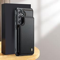 Handyhülle Hülle Luxus Leder Schutzhülle C02S für Samsung Galaxy S25 5G Schwarz