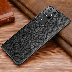 Handyhülle Hülle Luxus Leder Schutzhülle für Samsung Galaxy S21 Ultra 5G Schwarz