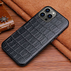 Handyhülle Hülle Luxus Leder Schutzhülle L01 für Apple iPhone 15 Pro Schwarz