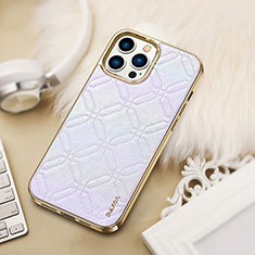 Handyhülle Hülle Luxus Leder Schutzhülle LD4 für Apple iPhone 14 Pro Silber