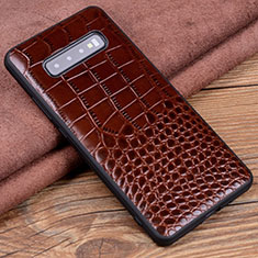 Handyhülle Hülle Luxus Leder Schutzhülle R03 für Samsung Galaxy S10 Plus Braun
