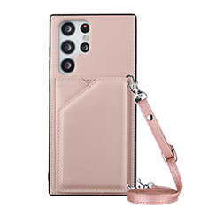 Handyhülle Hülle Luxus Leder Schutzhülle Y01B für Samsung Galaxy S22 Ultra 5G Rosegold