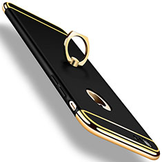 Handyhülle Hülle Luxus Metall Rahmen und Kunststoff mit Fingerring Ständer A01 für Apple iPhone 6 Schwarz