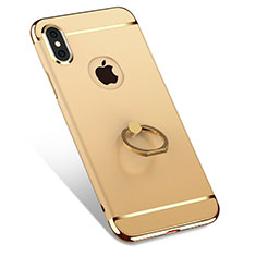 Handyhülle Hülle Luxus Metall Rahmen und Kunststoff mit Fingerring Ständer F02 für Apple iPhone Xs Gold