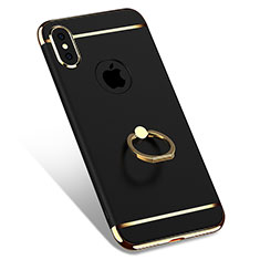 Handyhülle Hülle Luxus Metall Rahmen und Kunststoff mit Fingerring Ständer F02 für Apple iPhone Xs Schwarz