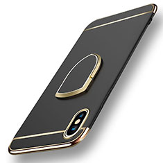 Handyhülle Hülle Luxus Metall Rahmen und Kunststoff mit Fingerring Ständer F05 für Apple iPhone Xs Schwarz