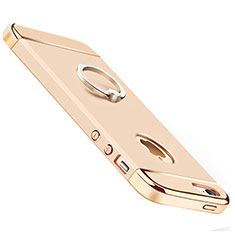 Handyhülle Hülle Luxus Metall Rahmen und Kunststoff mit Fingerring Ständer für Apple iPhone 5S Gold
