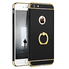 Handyhülle Hülle Luxus Metall Rahmen und Kunststoff mit Fingerring Ständer für Apple iPhone 6 Plus Schwarz