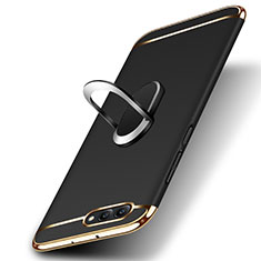 Handyhülle Hülle Luxus Metall Rahmen und Kunststoff mit Fingerring Ständer für Huawei Honor V10 Schwarz