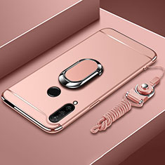 Handyhülle Hülle Luxus Metall Rahmen und Kunststoff Schutzhülle Hartschalen Tasche mit Fingerring Ständer A01 für Huawei Enjoy 10 Plus Rosegold