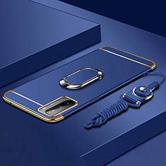 Handyhülle Hülle Luxus Metall Rahmen und Kunststoff Schutzhülle Hartschalen Tasche mit Fingerring Ständer A01 für Huawei Mate 40 Lite 5G Blau