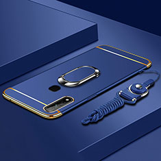 Handyhülle Hülle Luxus Metall Rahmen und Kunststoff Schutzhülle Hartschalen Tasche mit Fingerring Ständer A01 für Oppo A31 Blau