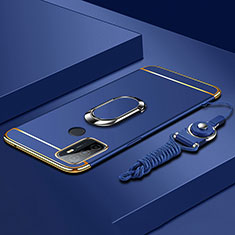Handyhülle Hülle Luxus Metall Rahmen und Kunststoff Schutzhülle Hartschalen Tasche mit Fingerring Ständer A01 für Oppo A53 Blau