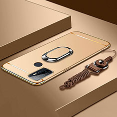 Handyhülle Hülle Luxus Metall Rahmen und Kunststoff Schutzhülle Hartschalen Tasche mit Fingerring Ständer A01 für Oppo A53 Gold