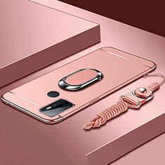 Handyhülle Hülle Luxus Metall Rahmen und Kunststoff Schutzhülle Hartschalen Tasche mit Fingerring Ständer A01 für Oppo A53s Rosegold