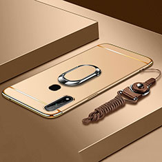 Handyhülle Hülle Luxus Metall Rahmen und Kunststoff Schutzhülle Hartschalen Tasche mit Fingerring Ständer A01 für Oppo A8 Gold