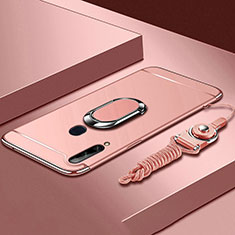 Handyhülle Hülle Luxus Metall Rahmen und Kunststoff Schutzhülle Hartschalen Tasche mit Fingerring Ständer A01 für Samsung Galaxy A20s Rosegold