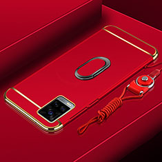 Handyhülle Hülle Luxus Metall Rahmen und Kunststoff Schutzhülle Hartschalen Tasche mit Fingerring Ständer A01 für Vivo V20 Pro 5G Rot