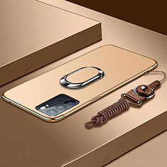 Handyhülle Hülle Luxus Metall Rahmen und Kunststoff Schutzhülle Hartschalen Tasche mit Fingerring Ständer für Oppo Reno6 5G Gold