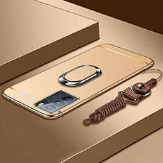 Handyhülle Hülle Luxus Metall Rahmen und Kunststoff Schutzhülle Hartschalen Tasche mit Fingerring Ständer für Oppo Reno6 Pro 5G India Gold