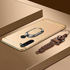 Handyhülle Hülle Luxus Metall Rahmen und Kunststoff Schutzhülle Hartschalen Tasche mit Fingerring Ständer K01 für Xiaomi Redmi Note 8 (2021) Gold