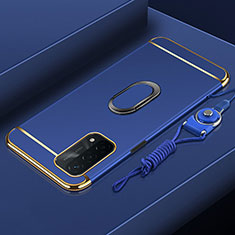 Handyhülle Hülle Luxus Metall Rahmen und Kunststoff Schutzhülle Hartschalen Tasche mit Fingerring Ständer P01 für OnePlus Nord N200 5G Blau