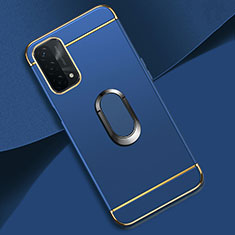 Handyhülle Hülle Luxus Metall Rahmen und Kunststoff Schutzhülle Hartschalen Tasche mit Fingerring Ständer P02 für Oppo A54 5G Blau