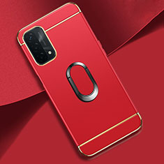 Handyhülle Hülle Luxus Metall Rahmen und Kunststoff Schutzhülle Hartschalen Tasche mit Fingerring Ständer P02 für Oppo A93 5G Rot