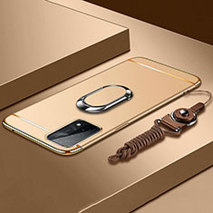 Handyhülle Hülle Luxus Metall Rahmen und Kunststoff Schutzhülle Hartschalen Tasche mit Fingerring Ständer P03 für OnePlus Nord N200 5G Gold