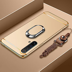 Handyhülle Hülle Luxus Metall Rahmen und Kunststoff Schutzhülle Hartschalen Tasche mit Fingerring Ständer und Lanyard für Realme X3 SuperZoom Gold