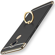 Handyhülle Hülle Luxus Metall Rahmen und Kunststoff Schutzhülle Tasche mit Fingerring Ständer A01 für Huawei Enjoy 7 Plus Schwarz