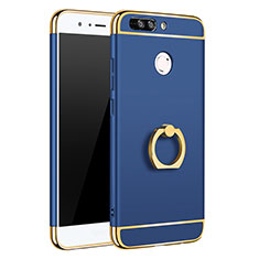 Handyhülle Hülle Luxus Metall Rahmen und Kunststoff Schutzhülle Tasche mit Fingerring Ständer A01 für Huawei Honor 8 Pro Blau
