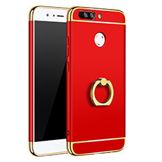Handyhülle Hülle Luxus Metall Rahmen und Kunststoff Schutzhülle Tasche mit Fingerring Ständer A01 für Huawei Honor 8 Pro Rot